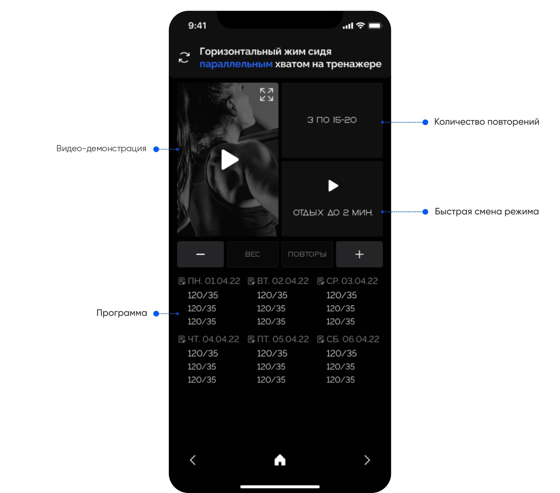 The video explains the exercise technique, and the dated records help compare with previous results